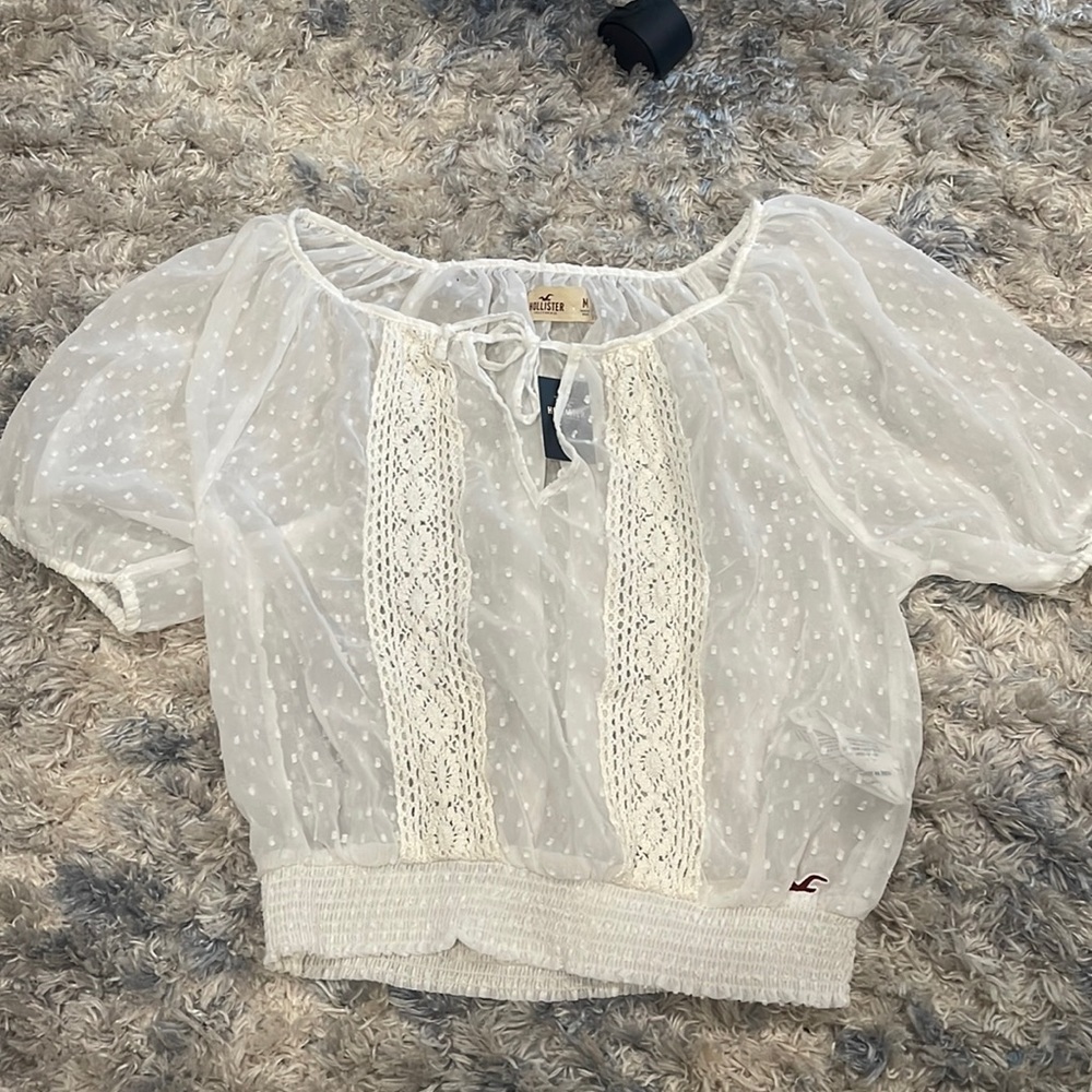 Hollister White See-Through Blouse